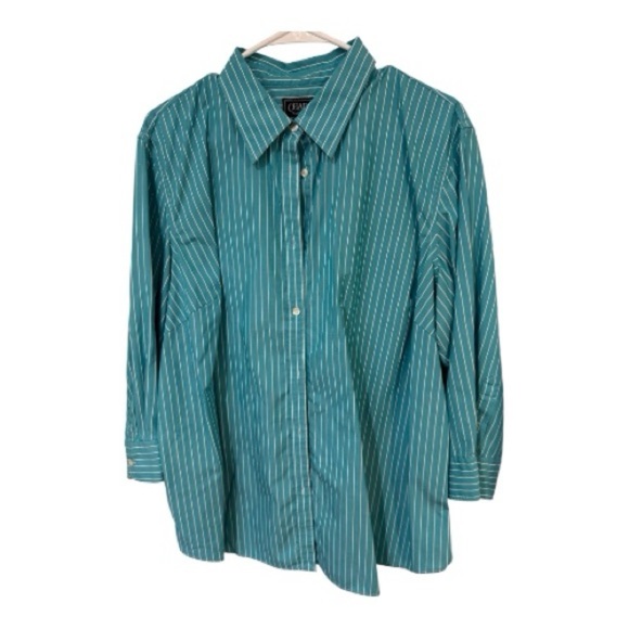Chaps Aqua and White Striped Shirt - Picture 2 of 4